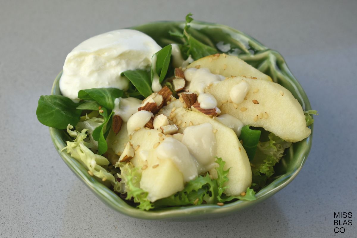 Burrata Pear Salad with almond dressing