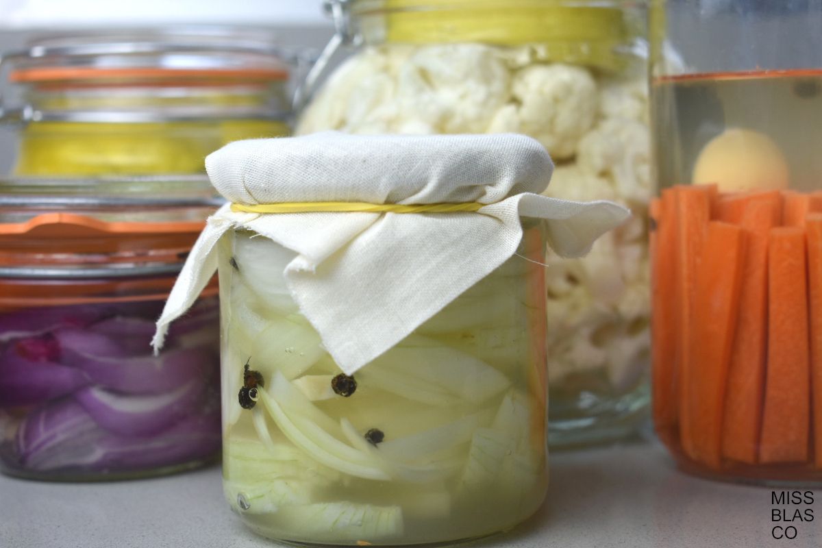vegetales fermentados en botes de vidrio