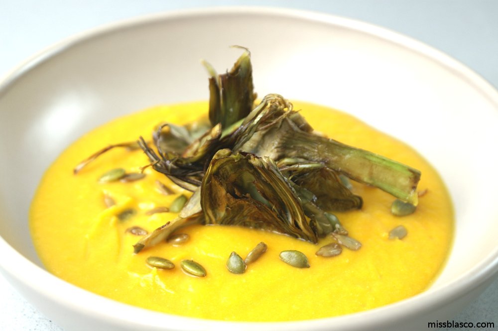 crema de calabaza y alcachofa