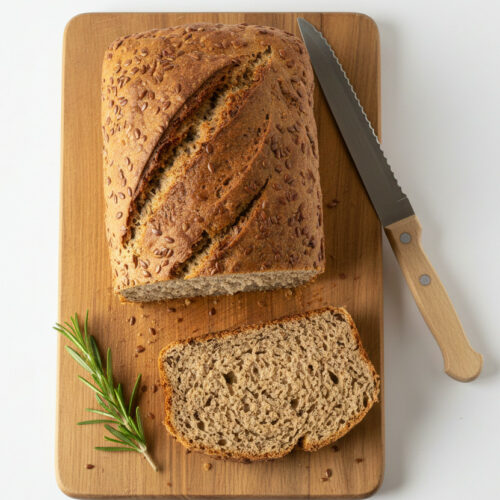 Pan de linaza sobre tabla de madera