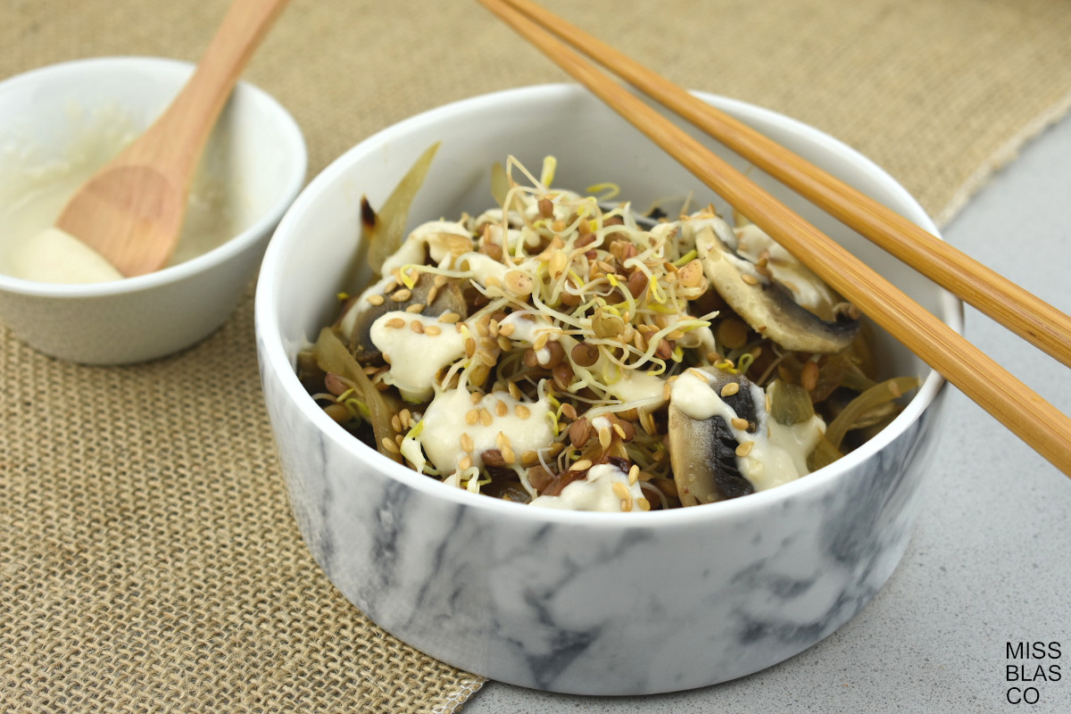 lentejas germinadas con champiñones